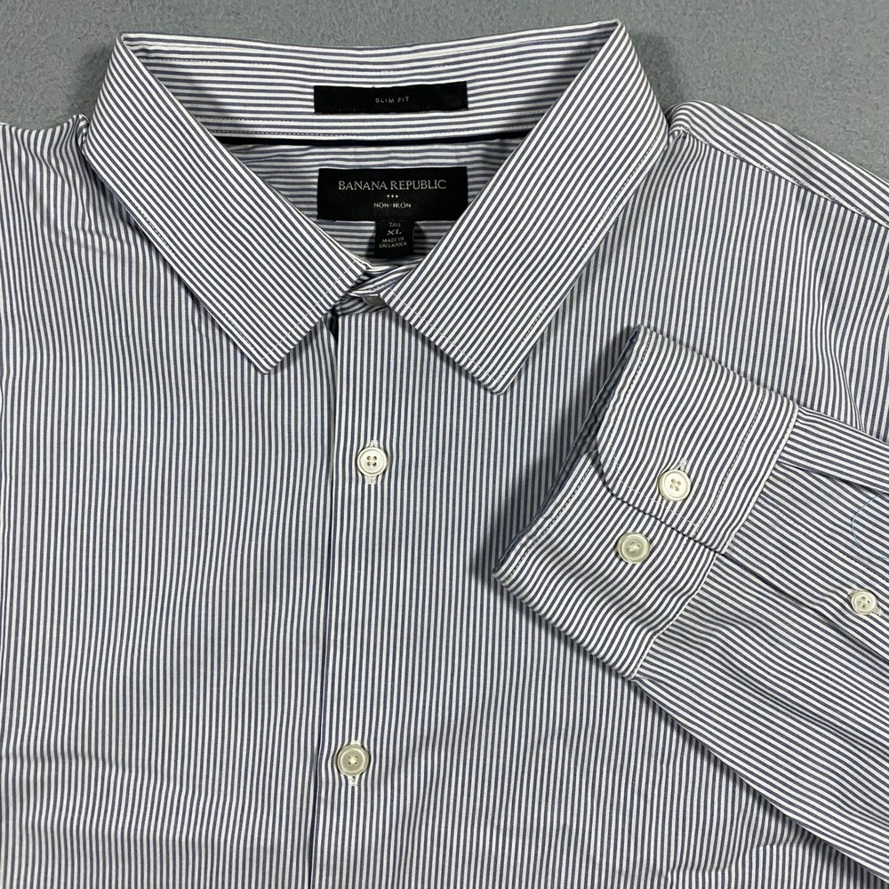 Banana Republic Slim Fit XL Tall Men's Button Up Blue White Striped